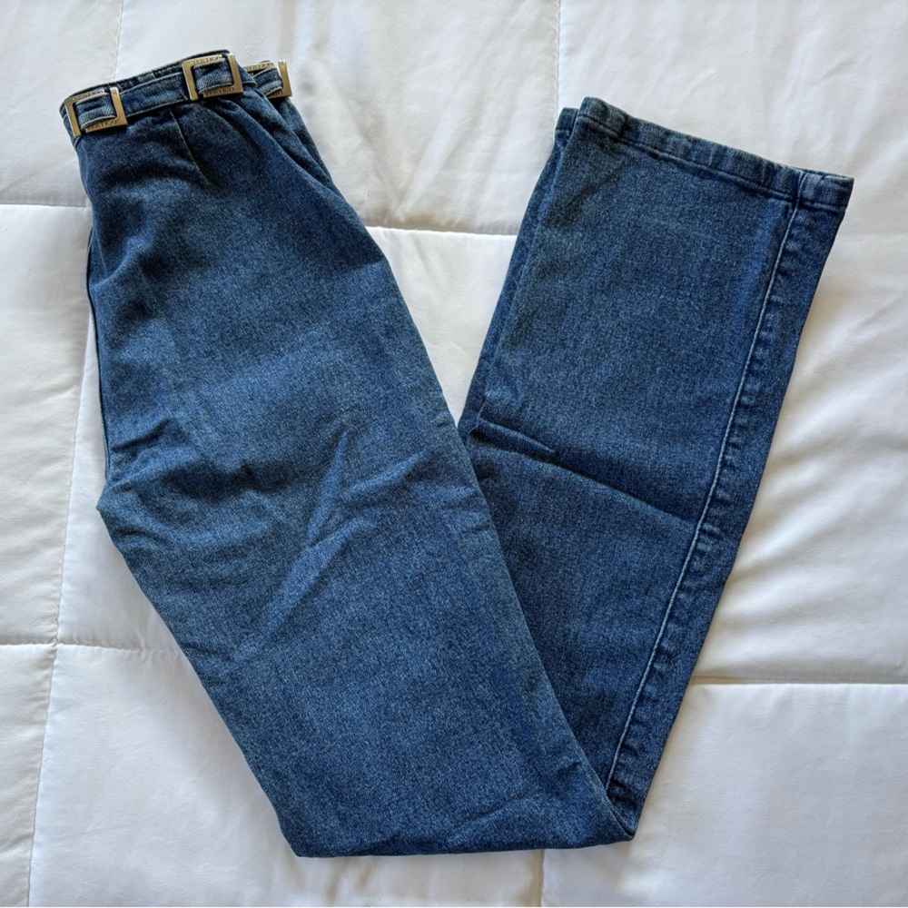 90s/y2k Vintage Vertigo Paris Buckle Waist Jeans – High Rise Straight Leg Denim